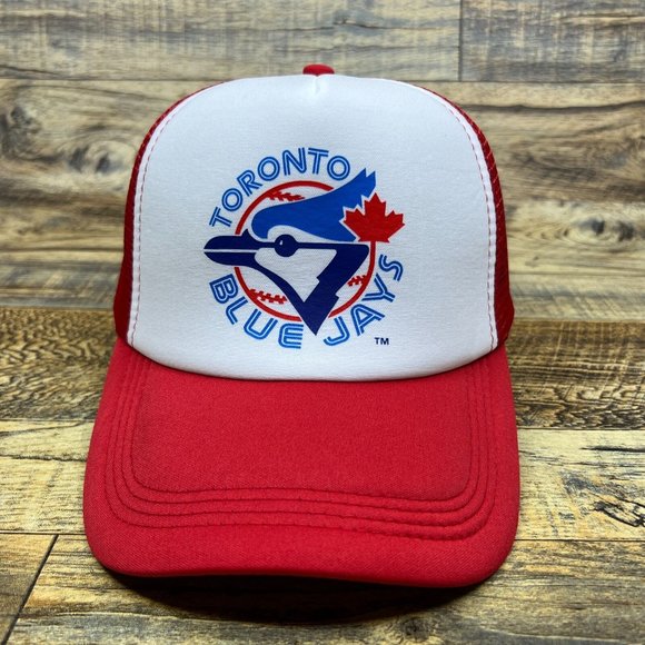Toronto Blue Jays Mens Trucker Hat Red Snapback 1977 Vintage Logo Baseball Cap - Picture 2 of 8